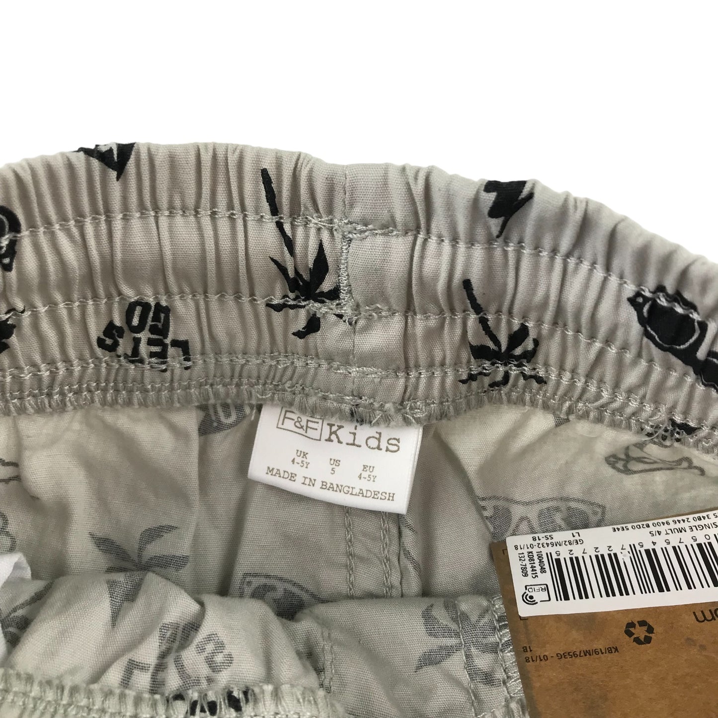 F&F Shorts Age 4 Grey Pull Up Style Summery Print Cotton