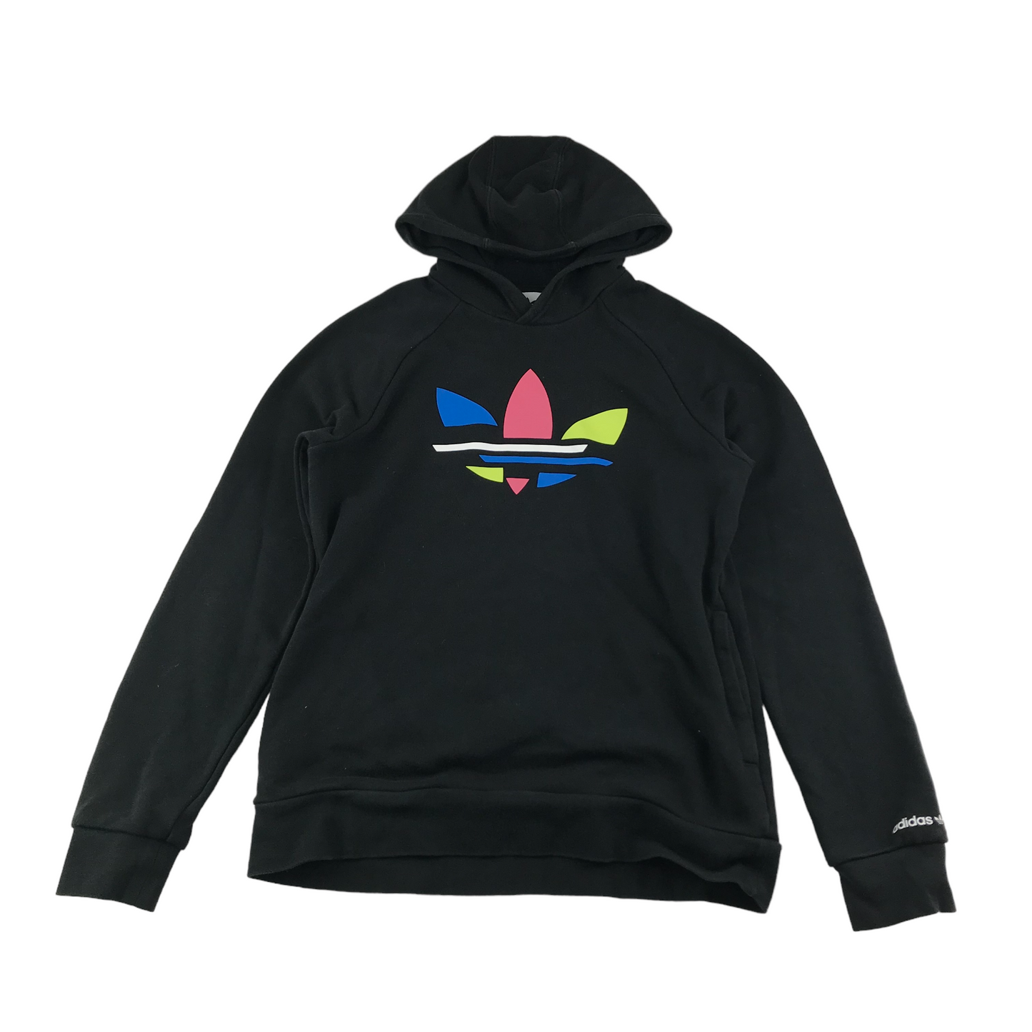 Adidas Hoodie Age 13 Black Colourful Logo Pullover