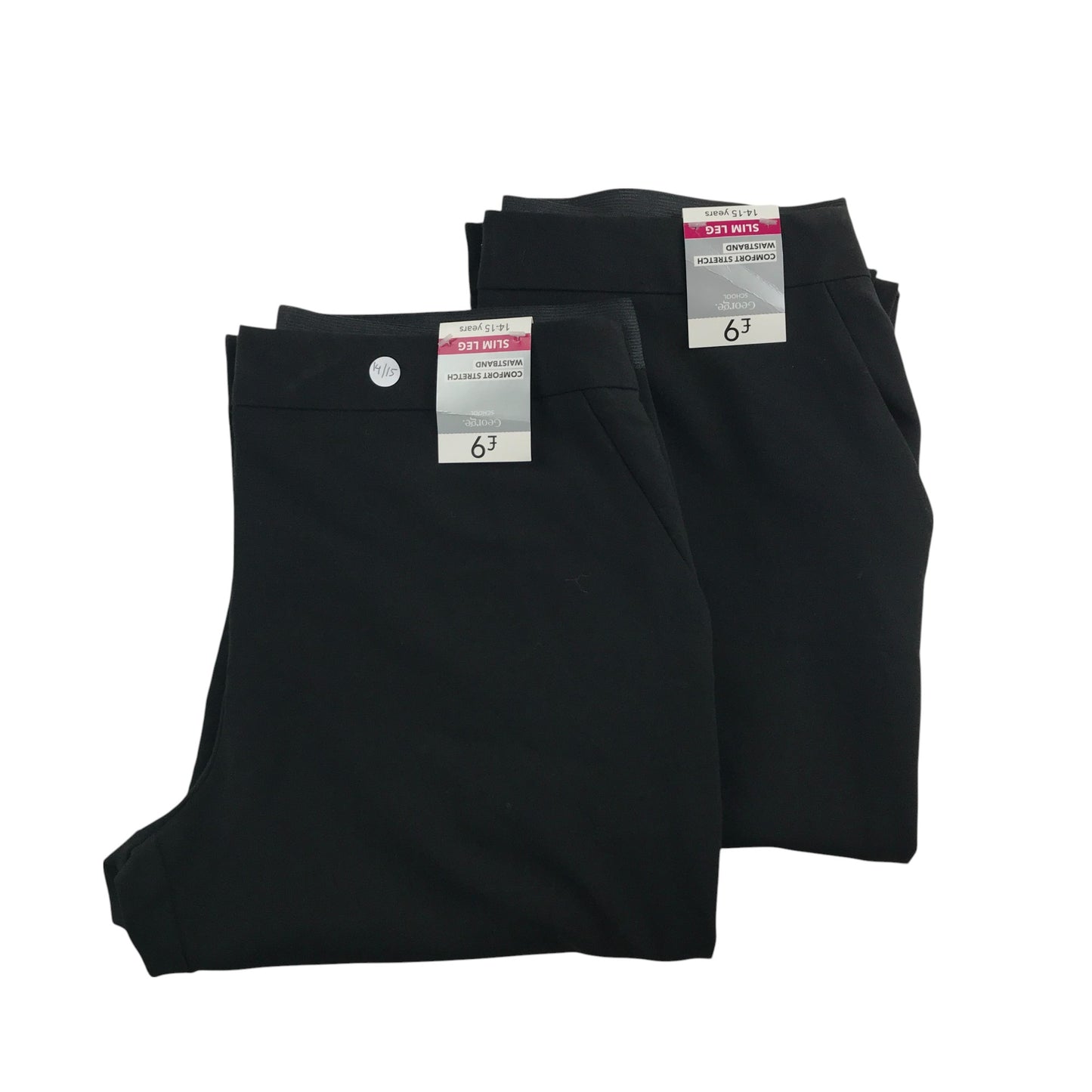 George girls school trouser bundle 14-15 years black comfort stretch waistband