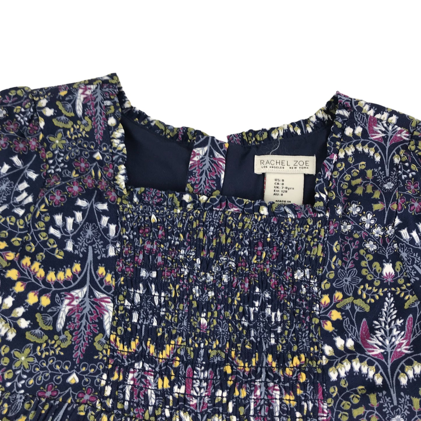 Rachel Zoe Dress Age 8 Navy Floral Empire Cut Long Sleeve