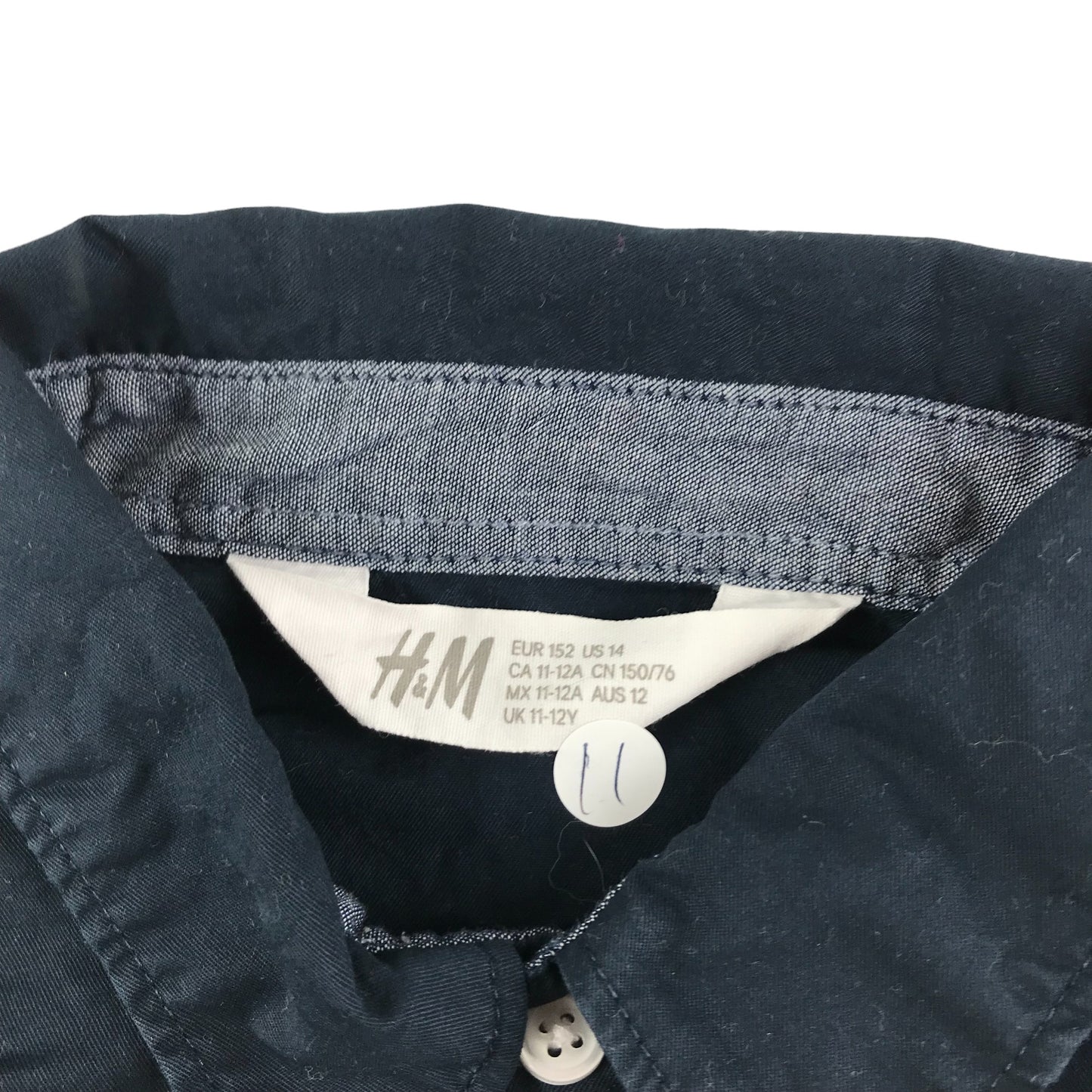 H&M Shirt Age 11 Dark Navy Short Sleeve Button Up Cotton
