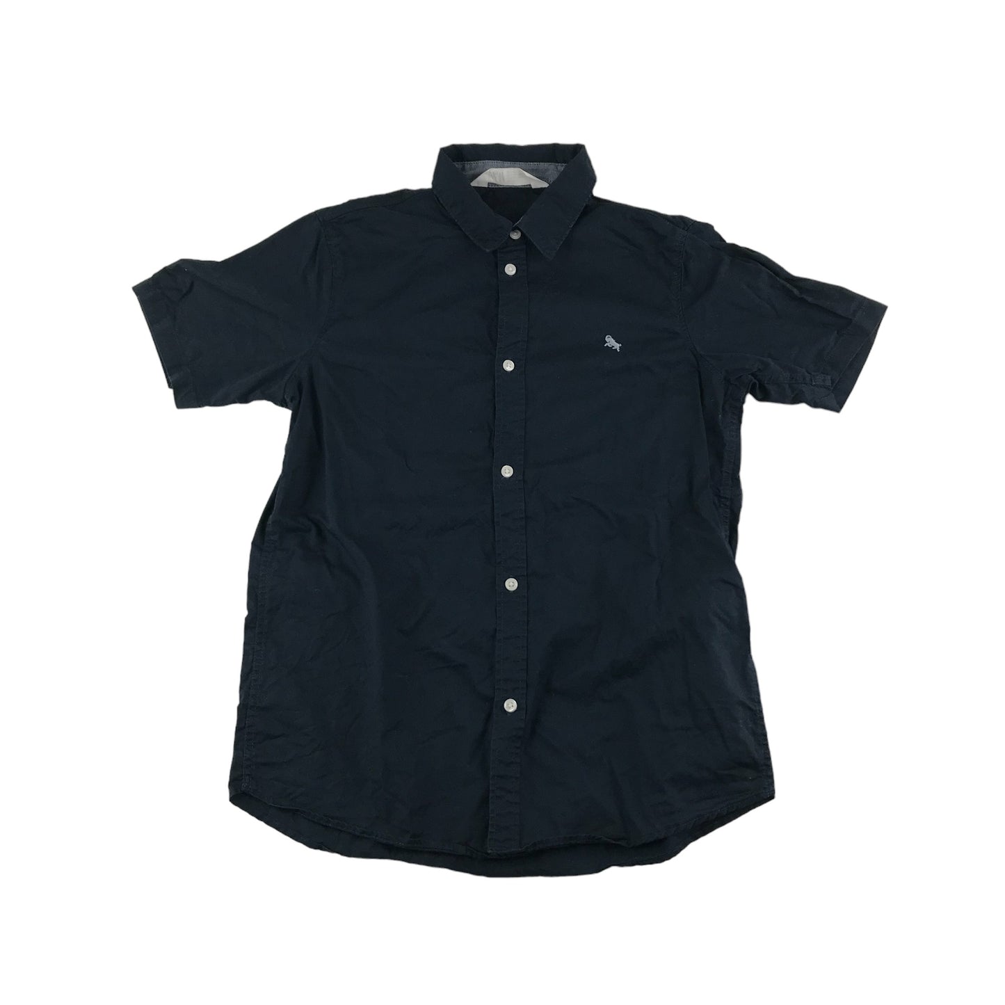 H&M Shirt Age 11 Dark Navy Short Sleeve Button Up Cotton