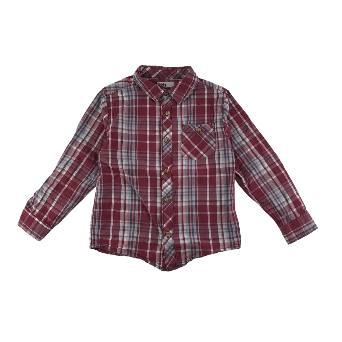 M&Co Shirt Age 5 Red Checked Long Sleeve Button Up Cotton