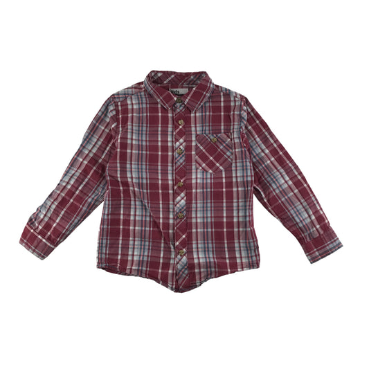 M&Co Shirt Age 5 Red Checked Long Sleeve Button Up Cotton