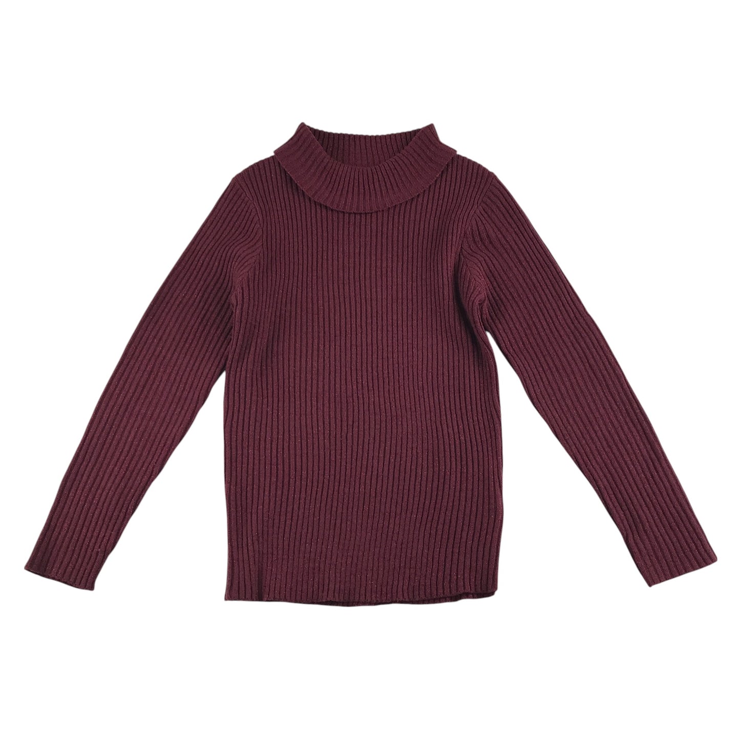 Tu sweater 7-8 years burgundy plain ribbed texture turtle-neck