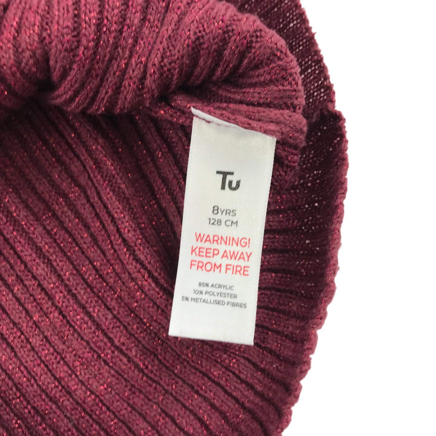 Tu sweater 7-8 years burgundy plain ribbed texture turtle-neck
