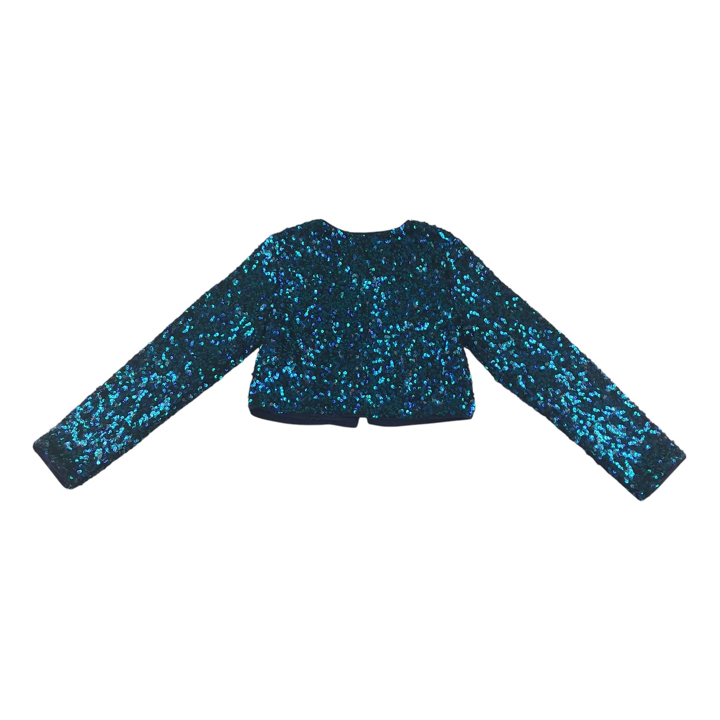 M&S blouse 9-10 years turquoise cropped sequin cardigan style light layer