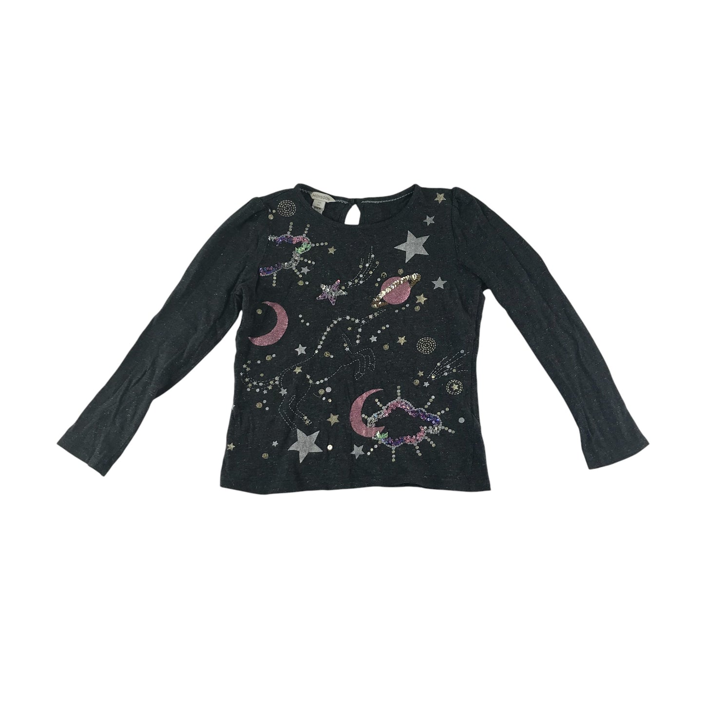 Monsoon t-shirt 9-10 years grey sequin celestial pattern