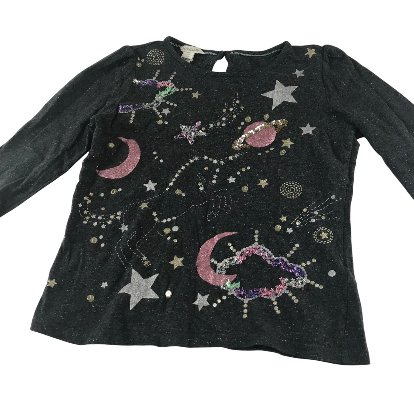 Monsoon t-shirt 9-10 years grey sequin celestial pattern
