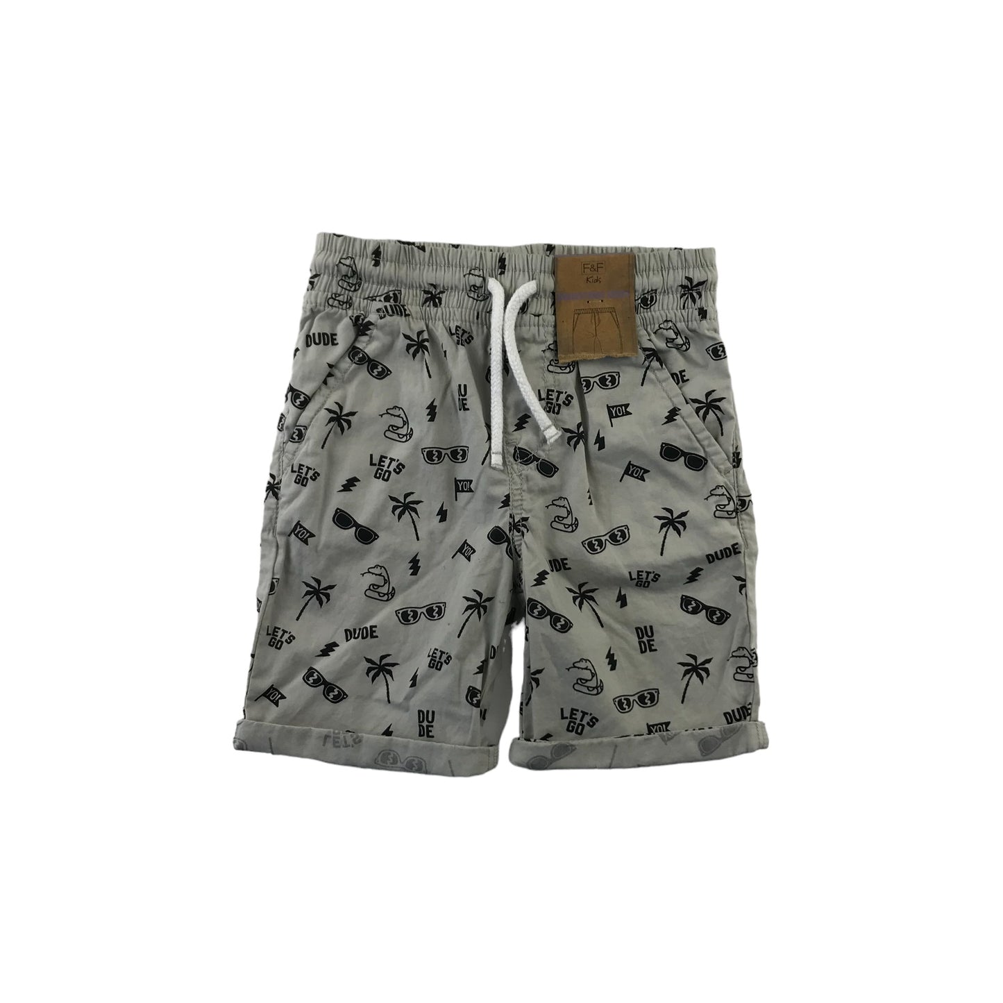 F&F Shorts Age 4 Grey Pull Up Style Summery Print Cotton