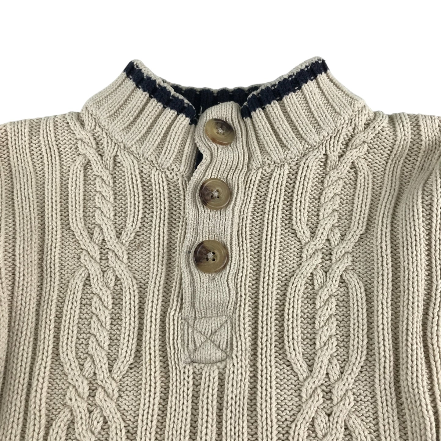 British Khaki jumper 4-5 years light sand colour cable knit collared cotton