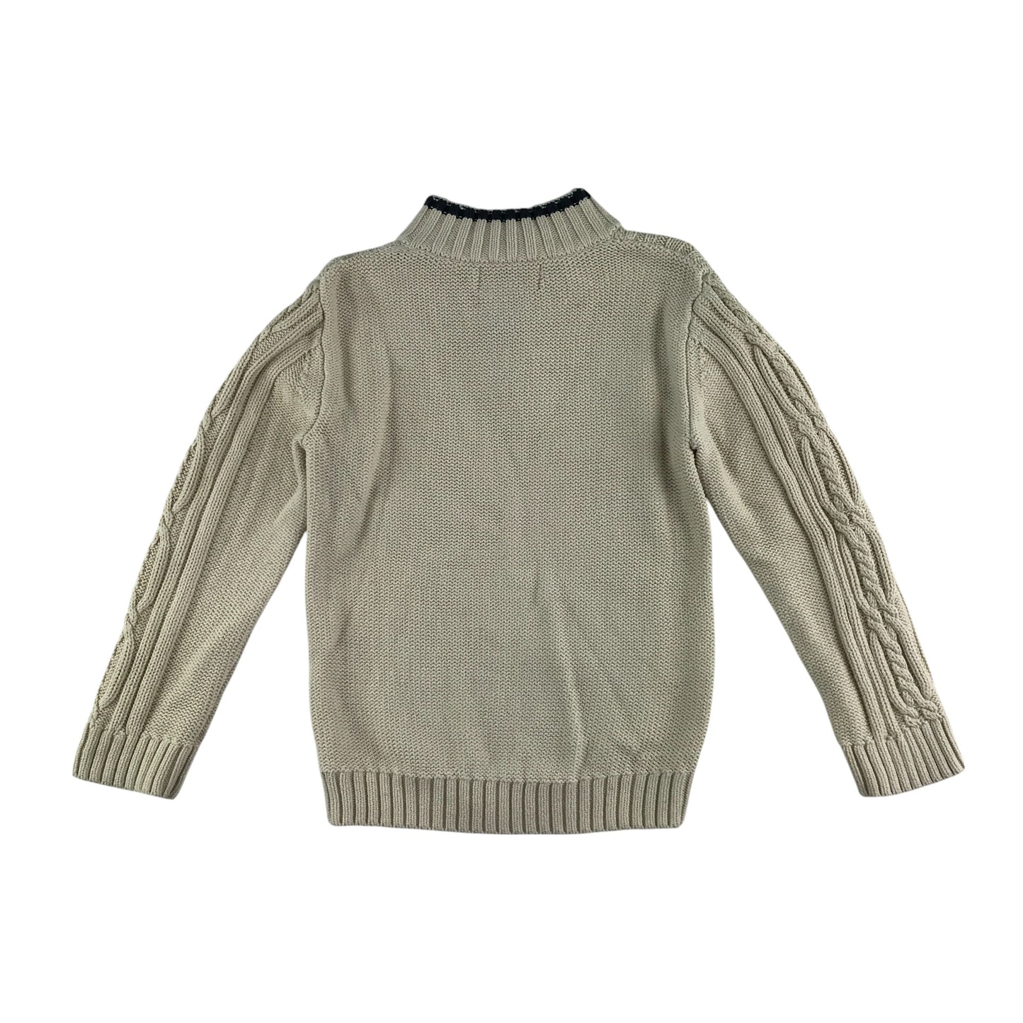 British Khaki jumper 4-5 years light sand colour cable knit collared cotton