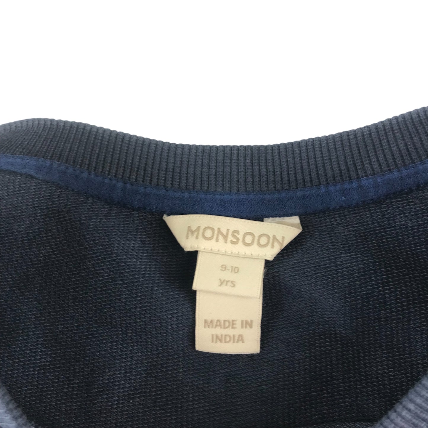 Monsoon dress 9-10 years navy with sequin arms and bowtie detail jersey cotton