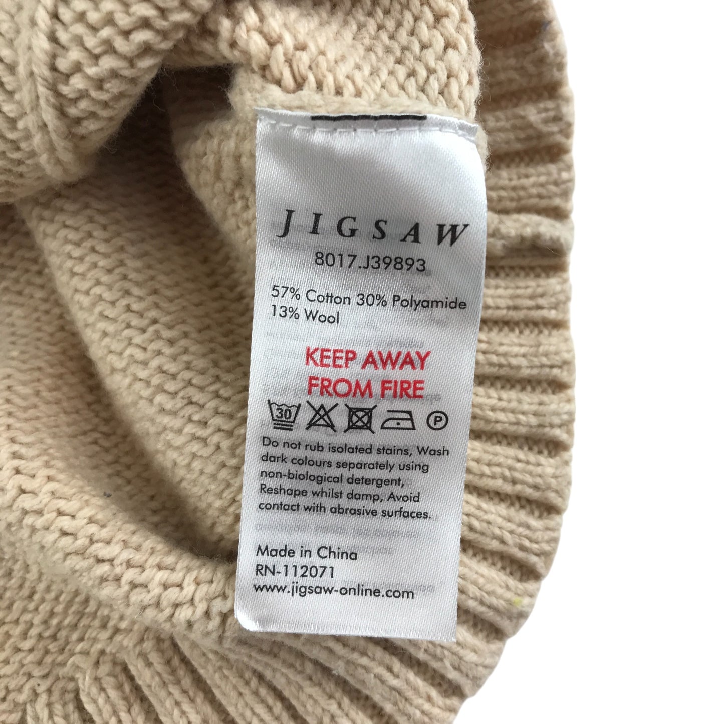 Jigsaw jumper 5-7 years beige plain cable knit design wool mix