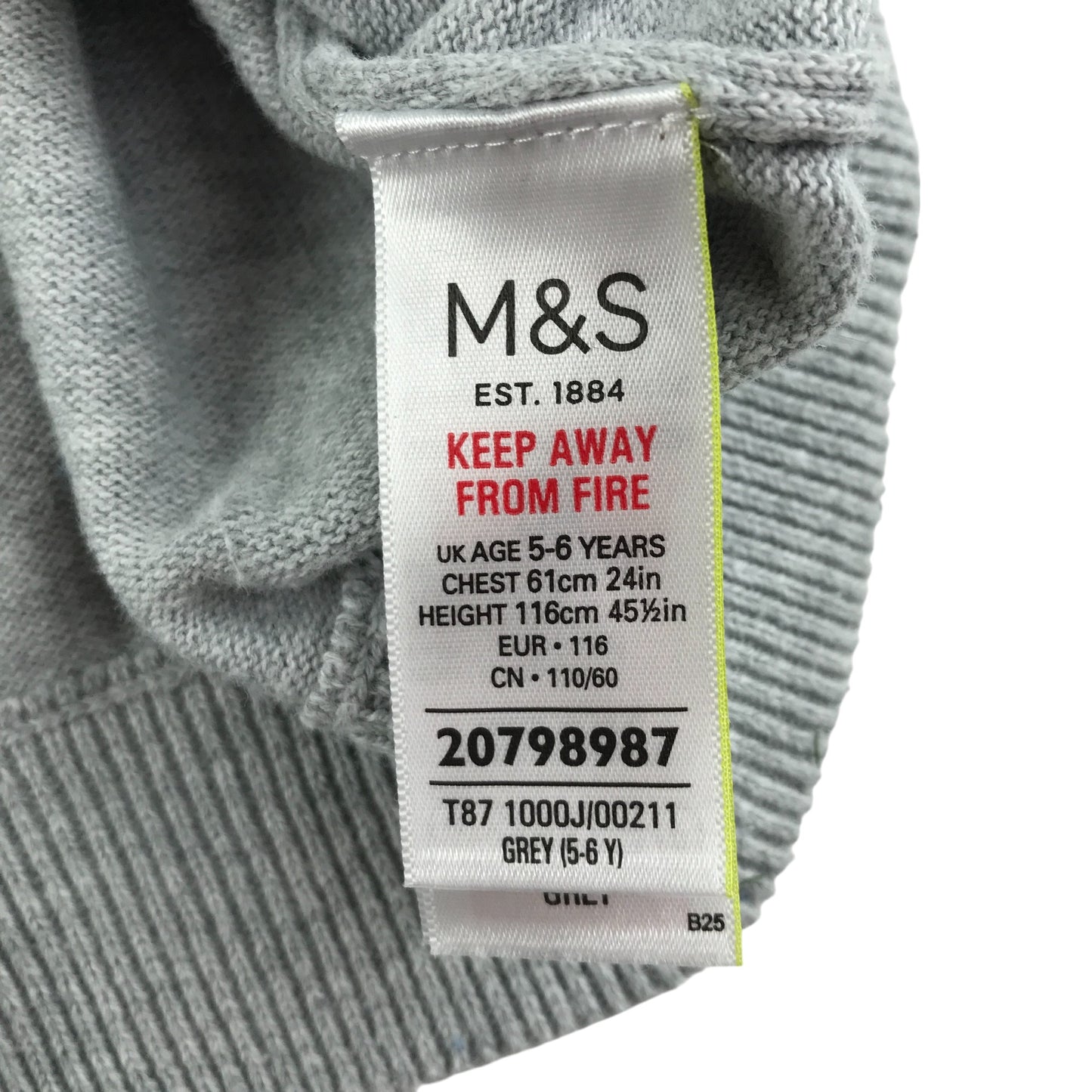 M&S jumper 5-6 years grey plain crewneck cotton