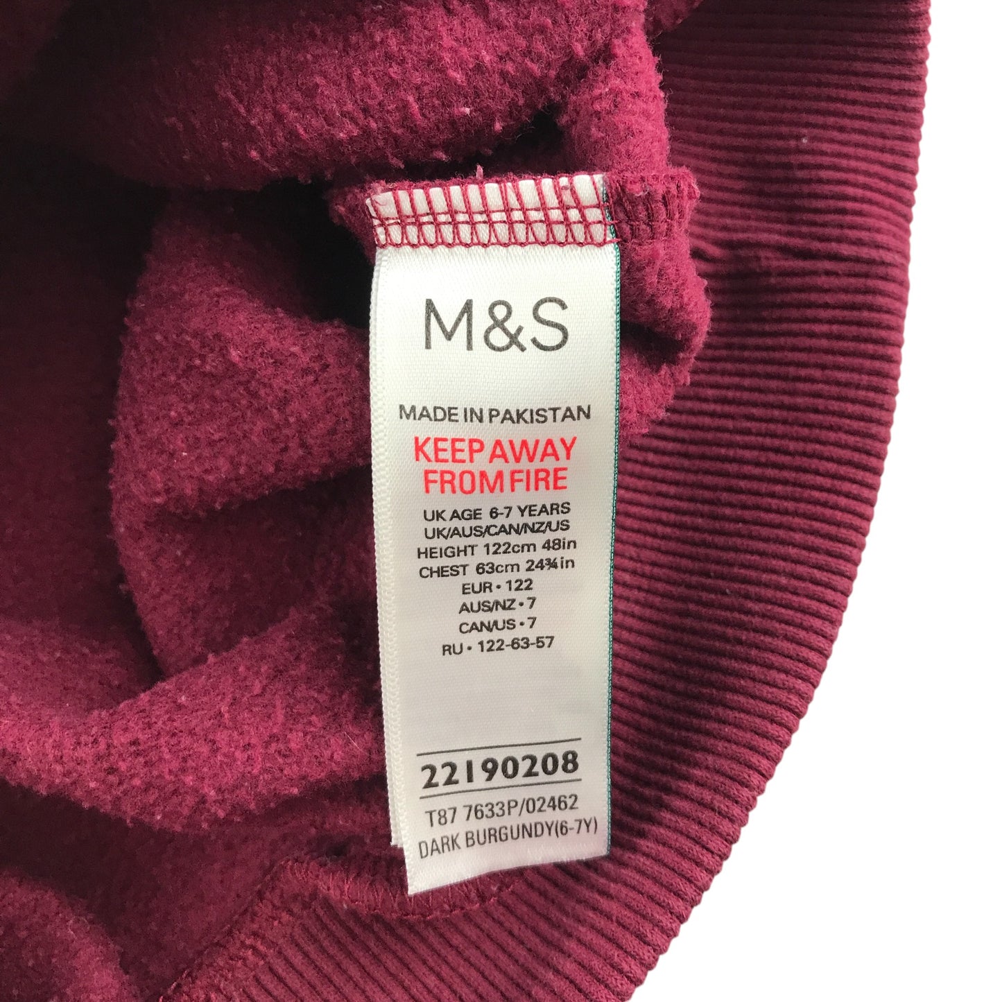 M&S sweater 6-7 years burgundy crewneck text graphic Hogwarts