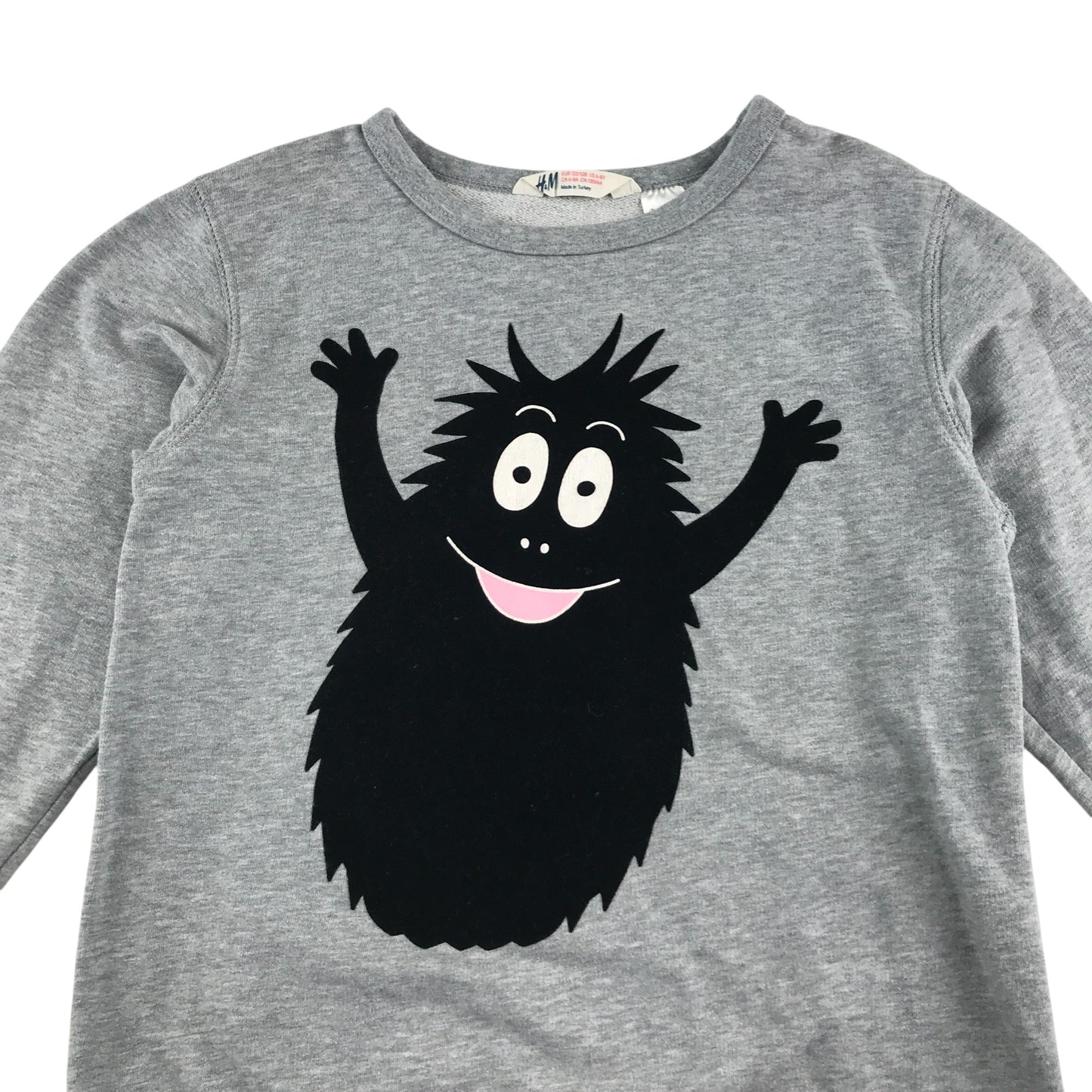 H&M sweater 7-8 years grey crewneck monster velvety graphic