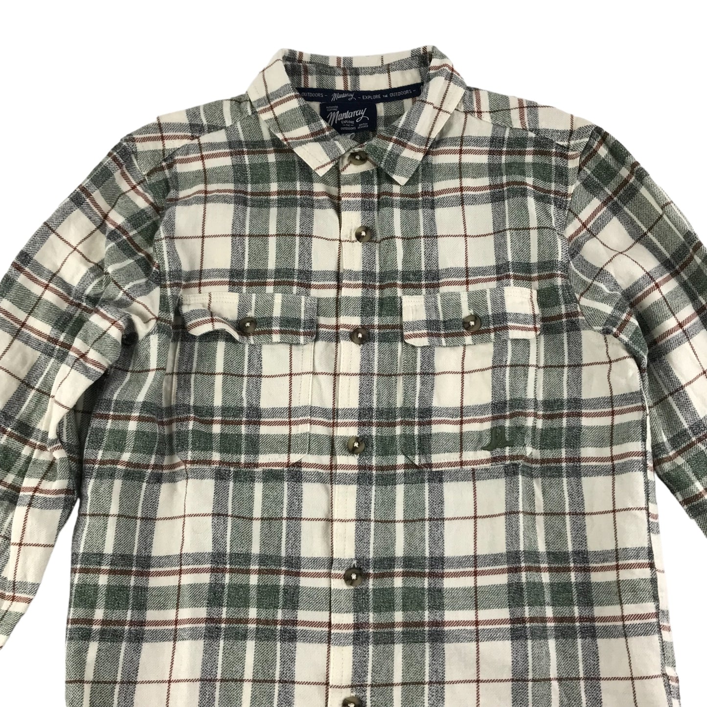 Mantaray Shirt Age 12 Grey White Red Checked Long Sleeve Button Up Cotton