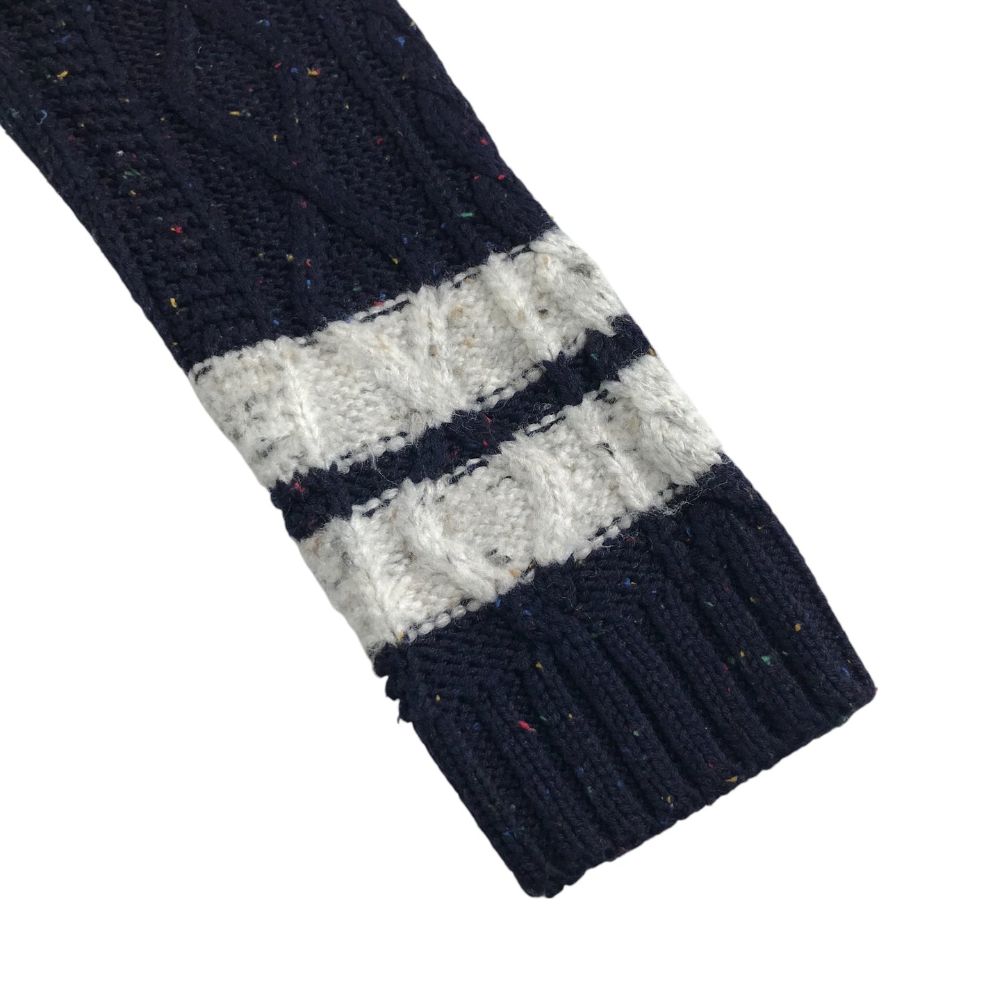 M&S jumper 6-7 years navy cable knit design with multi-coloured threading