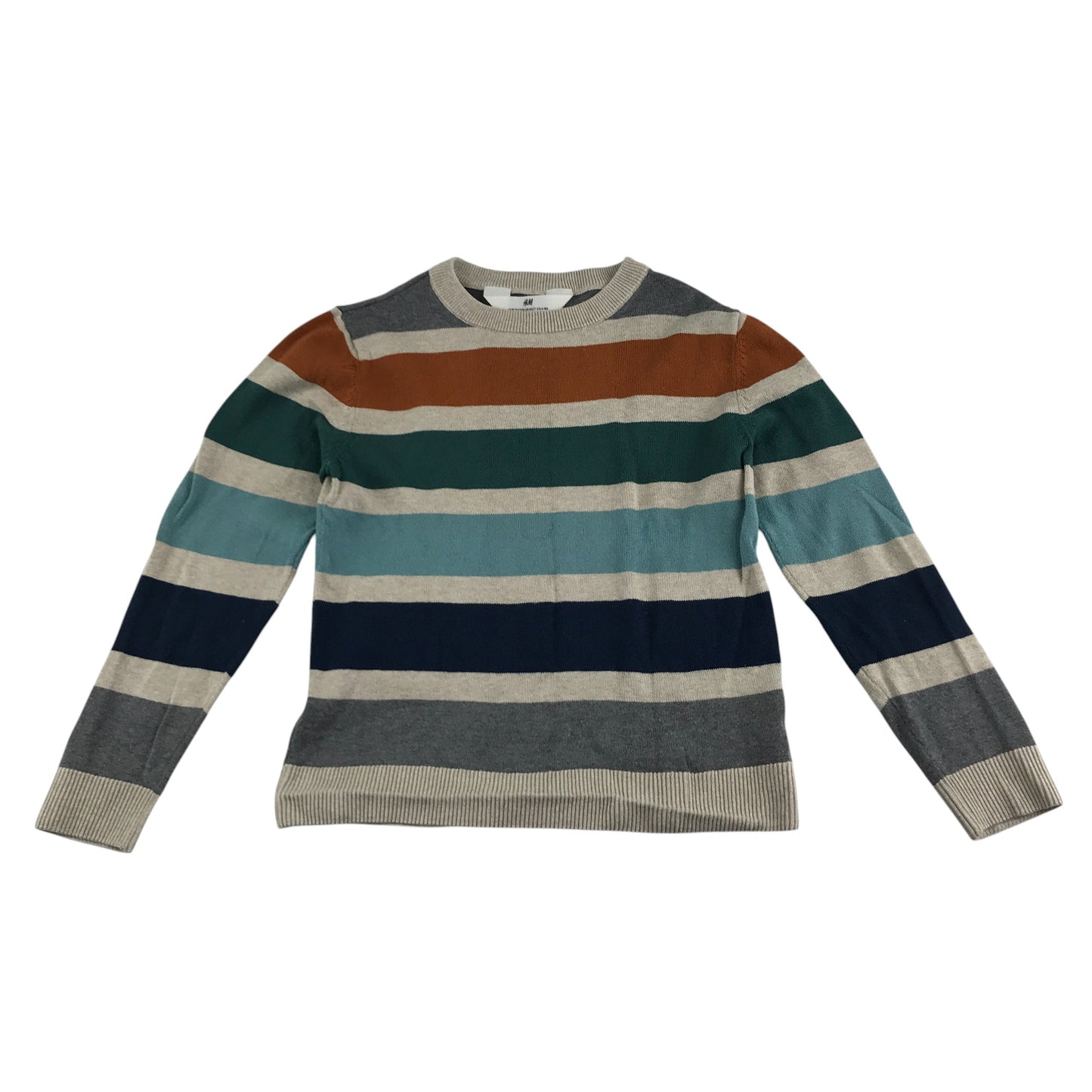 H&M jumper 7-8 years grey multicoloured stripy crewneck cotton