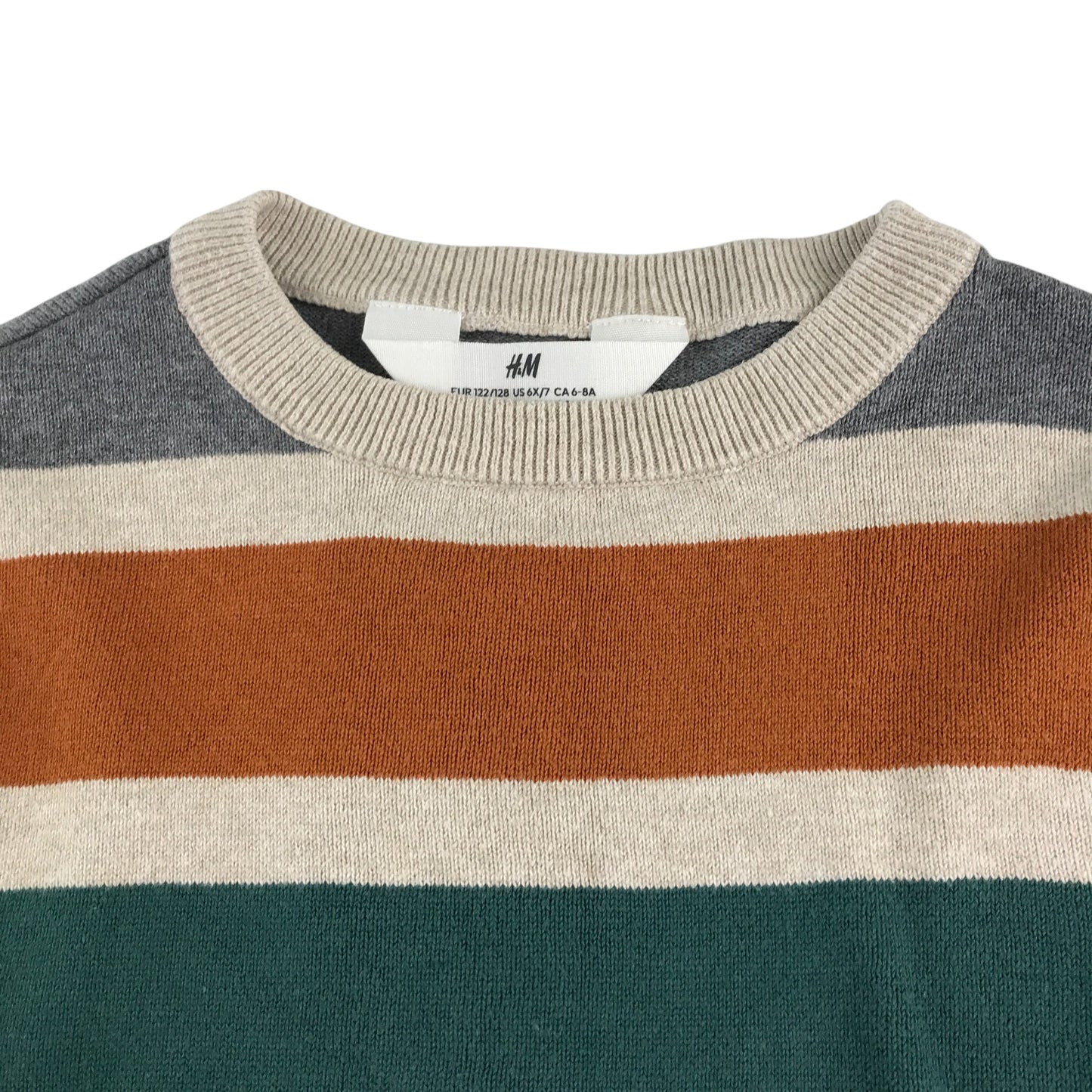 H&M jumper 7-8 years grey multicoloured stripy crewneck cotton