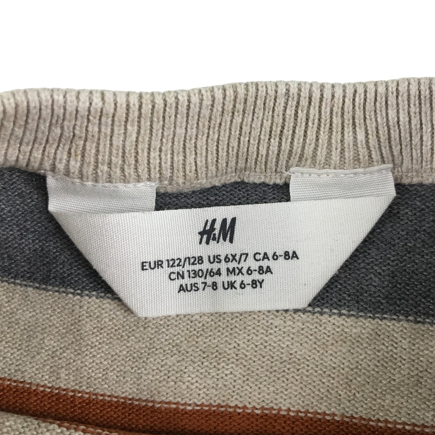 H&M jumper 7-8 years grey multicoloured stripy crewneck cotton