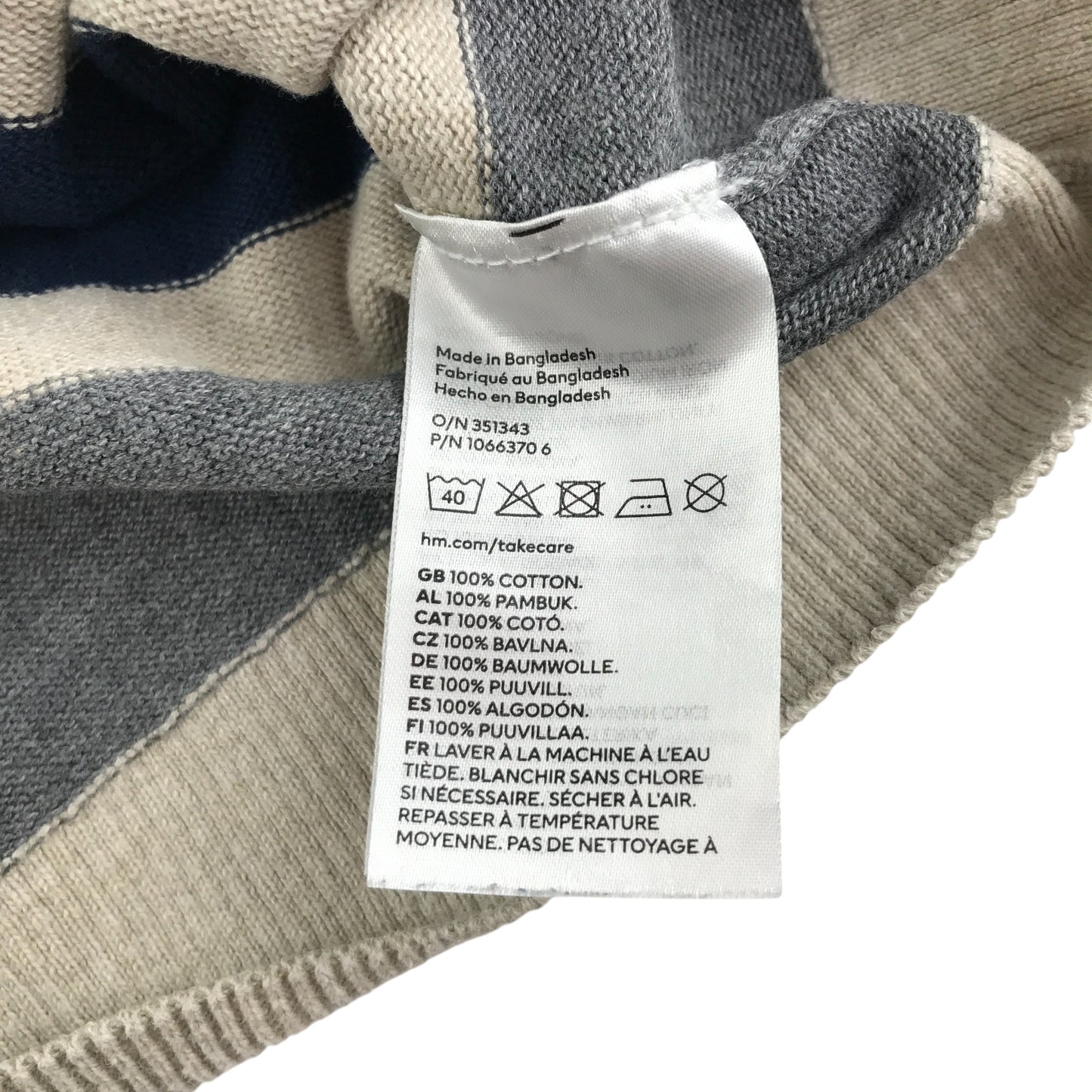 H&M jumper 7-8 years grey multicoloured stripy crewneck cotton