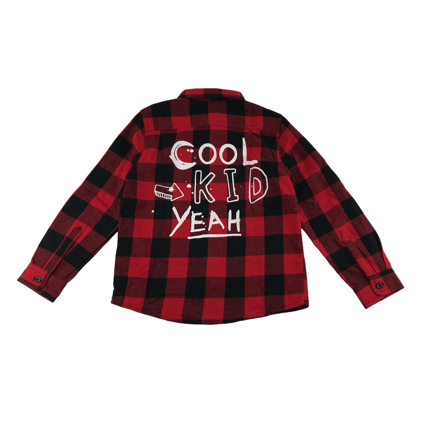 Checked Shirt Age 6 Red Cool Kid Yeah Print Text in the Back Long Sleeve Button Up