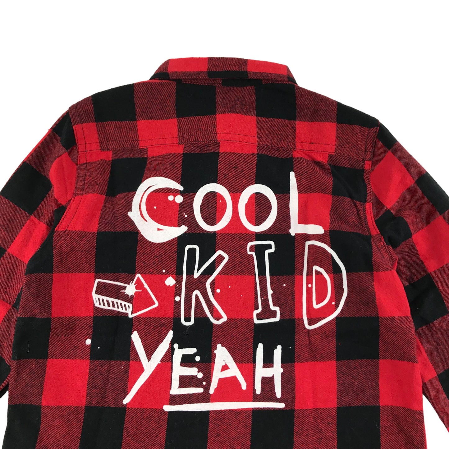 Checked Shirt Age 6 Red Cool Kid Yeah Print Text in the Back Long Sleeve Button Up