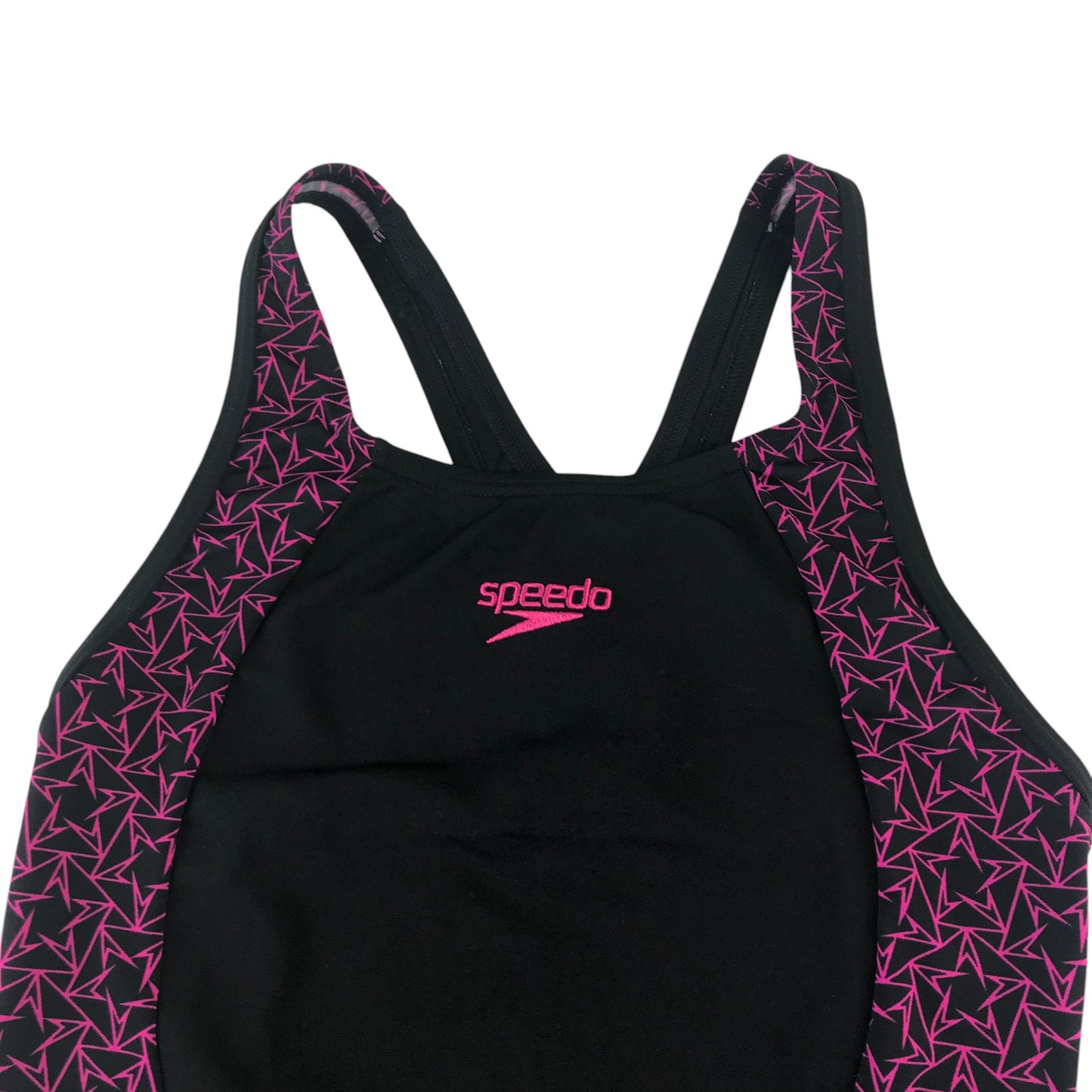 Speedo swimsuit women's 12 black with pink star design and logo