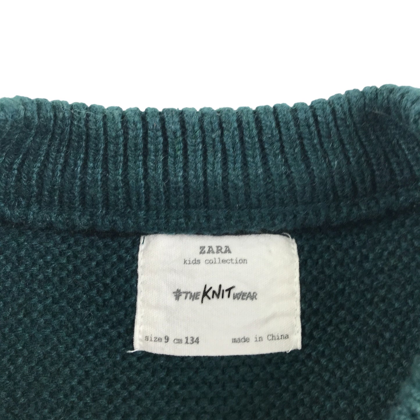 Zara jumper 8-9 years dark green crewneck and cuffed arms wool mix