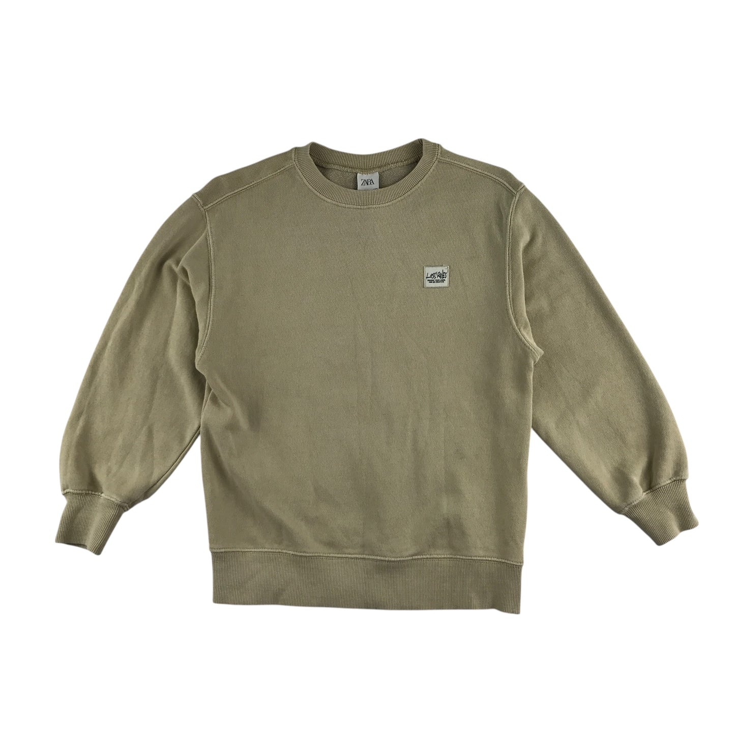 Zara sweater 8-9 years beige plain with embroidered patch crewneck