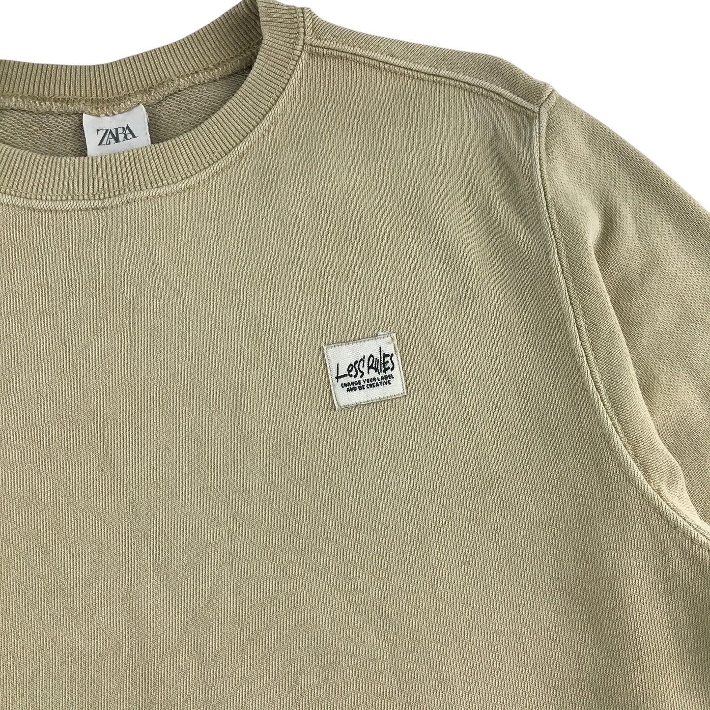 Zara sweater 8-9 years beige plain with embroidered patch crewneck
