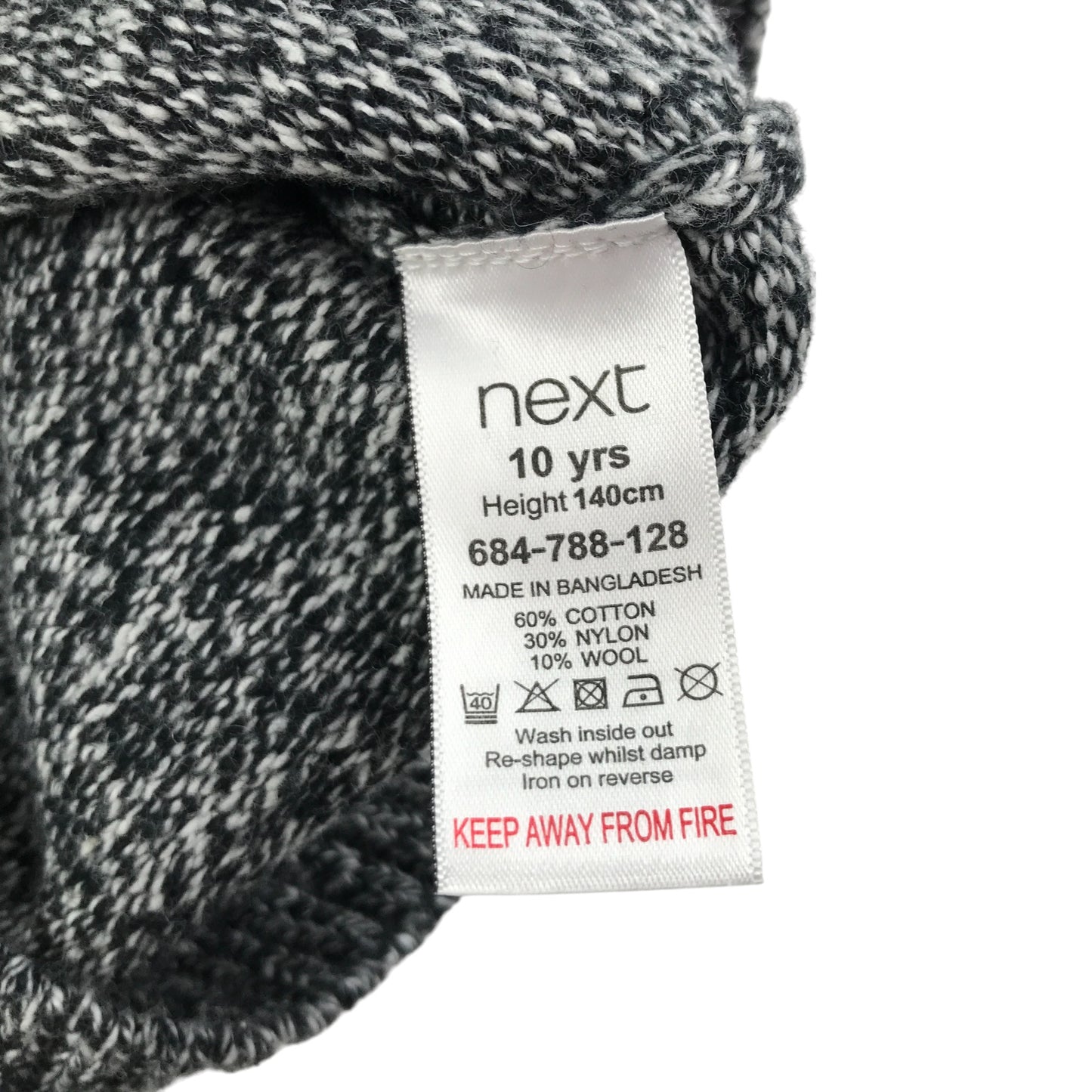 Next jumper 9-10 years grey optical back and white threading wool mix