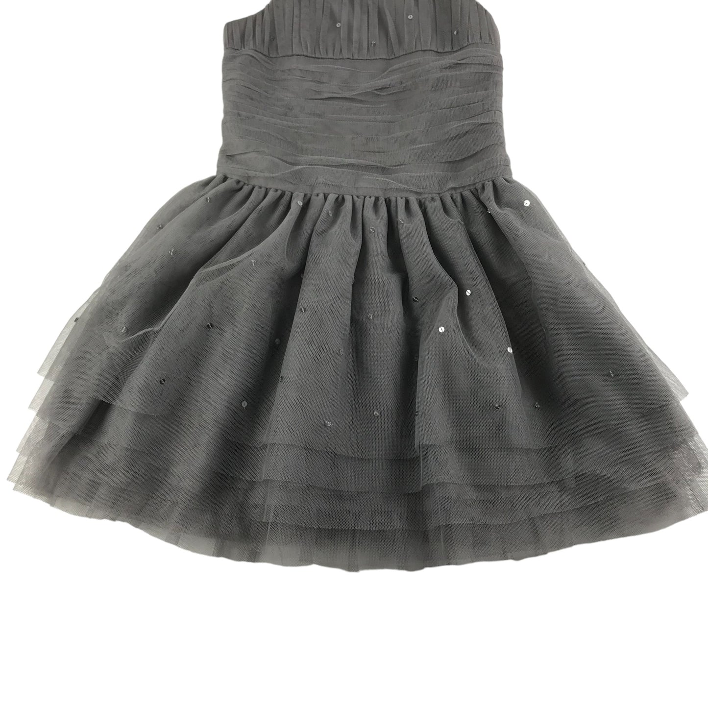M&S Dress Age 9 Grey Mesh Layered Strap Shoulders Sequins