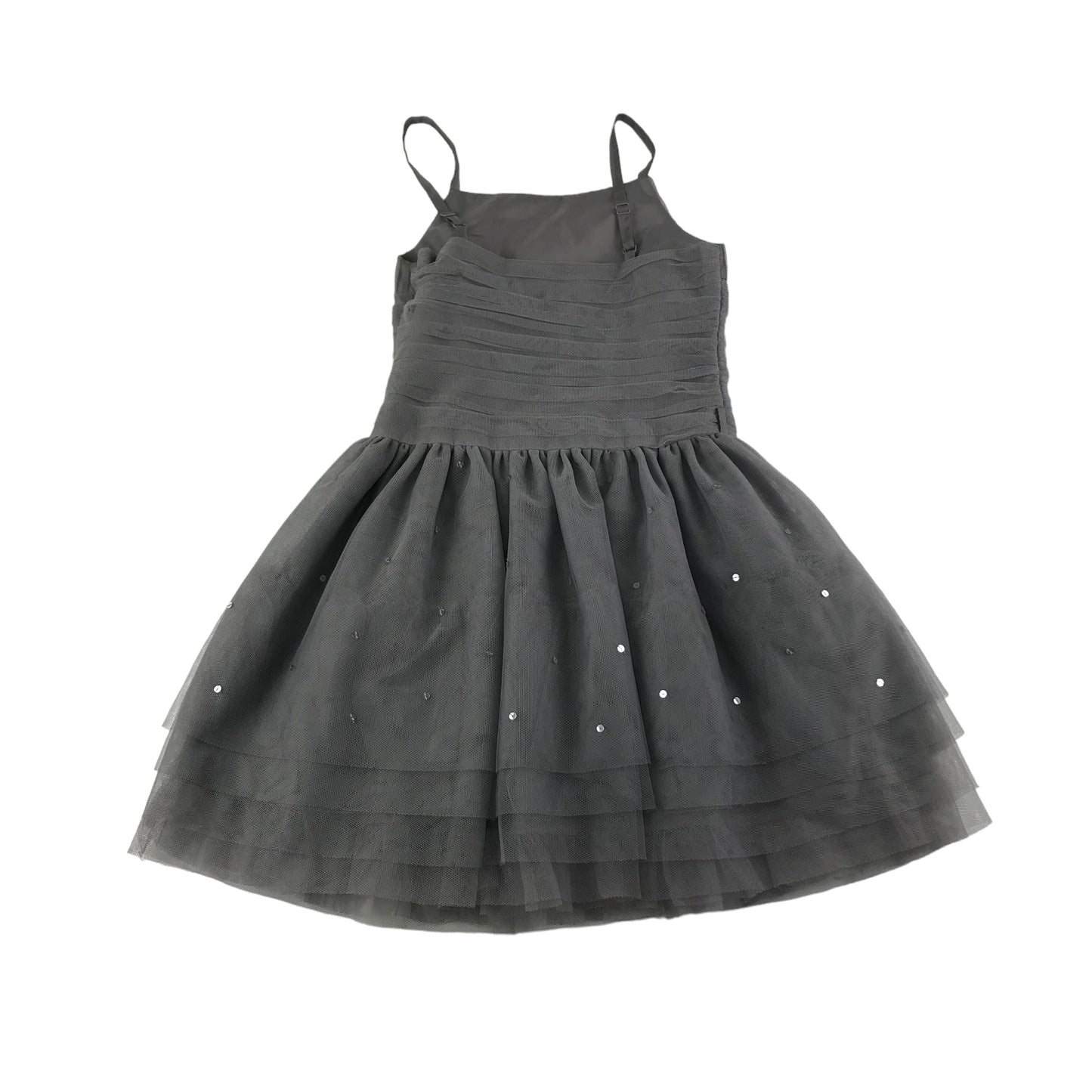 M&S Dress Age 9 Grey Mesh Layered Strap Shoulders Sequins