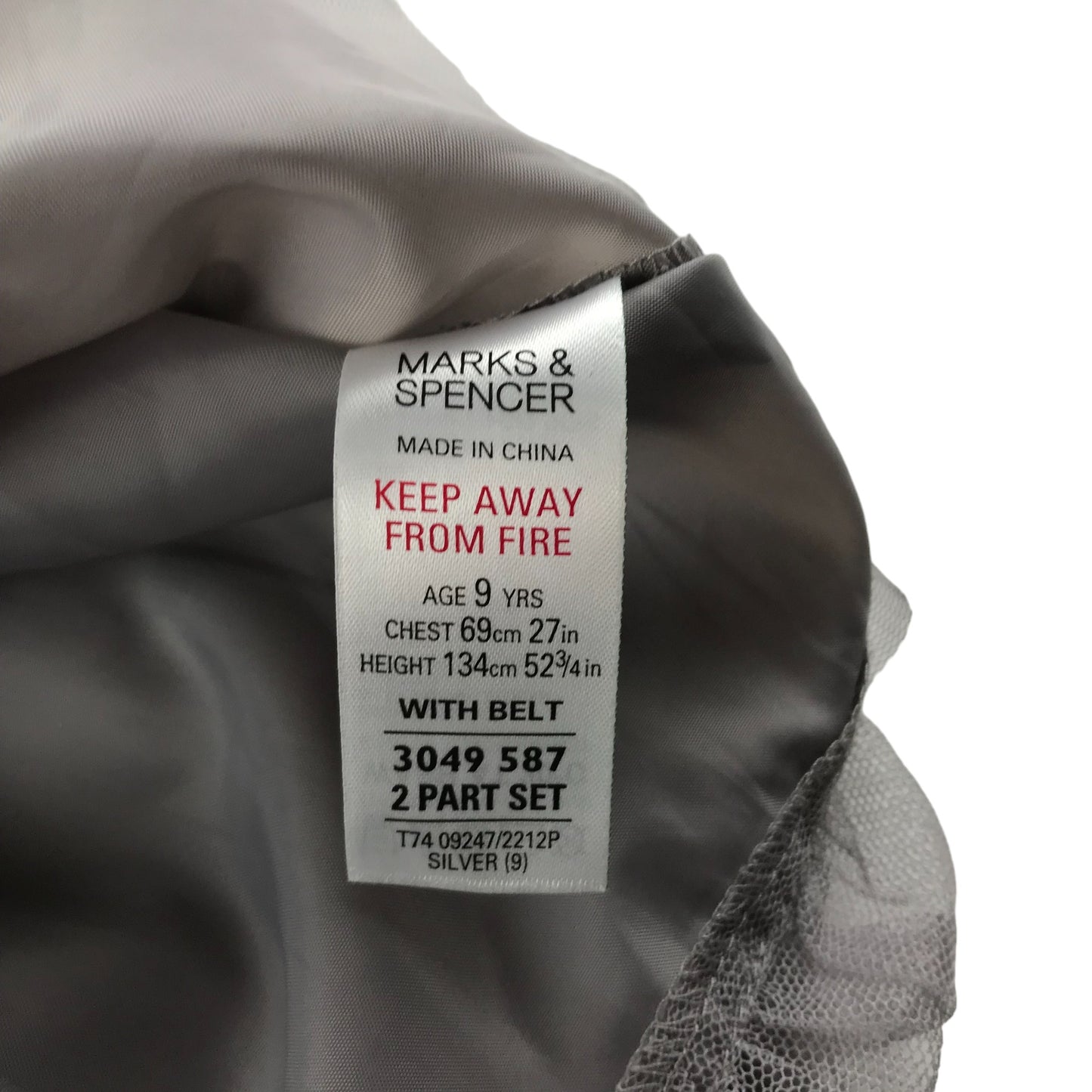 M&S Dress Age 9 Grey Mesh Layered Strap Shoulders Sequins