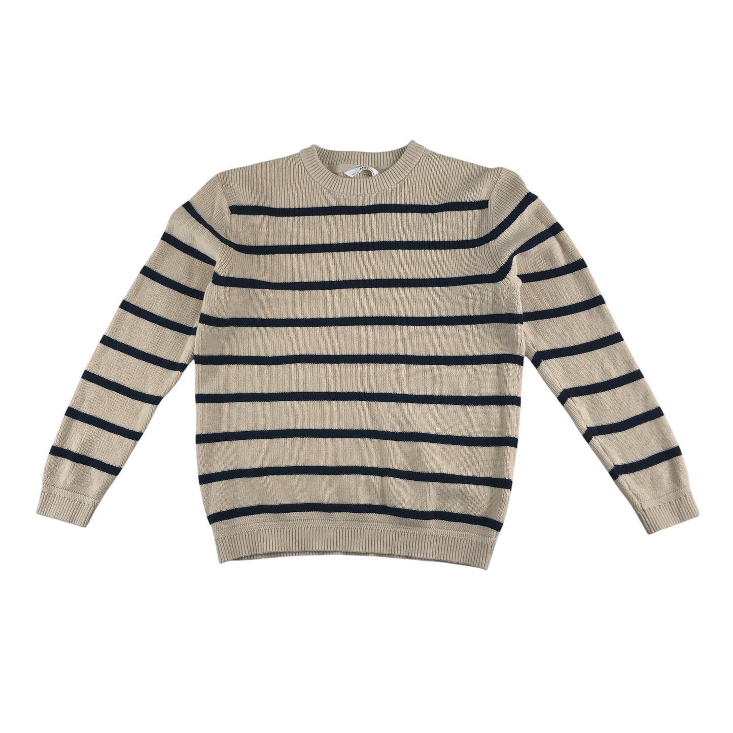 M&S jumper 10-11 years light beige with black stripes and crewneck cotton
