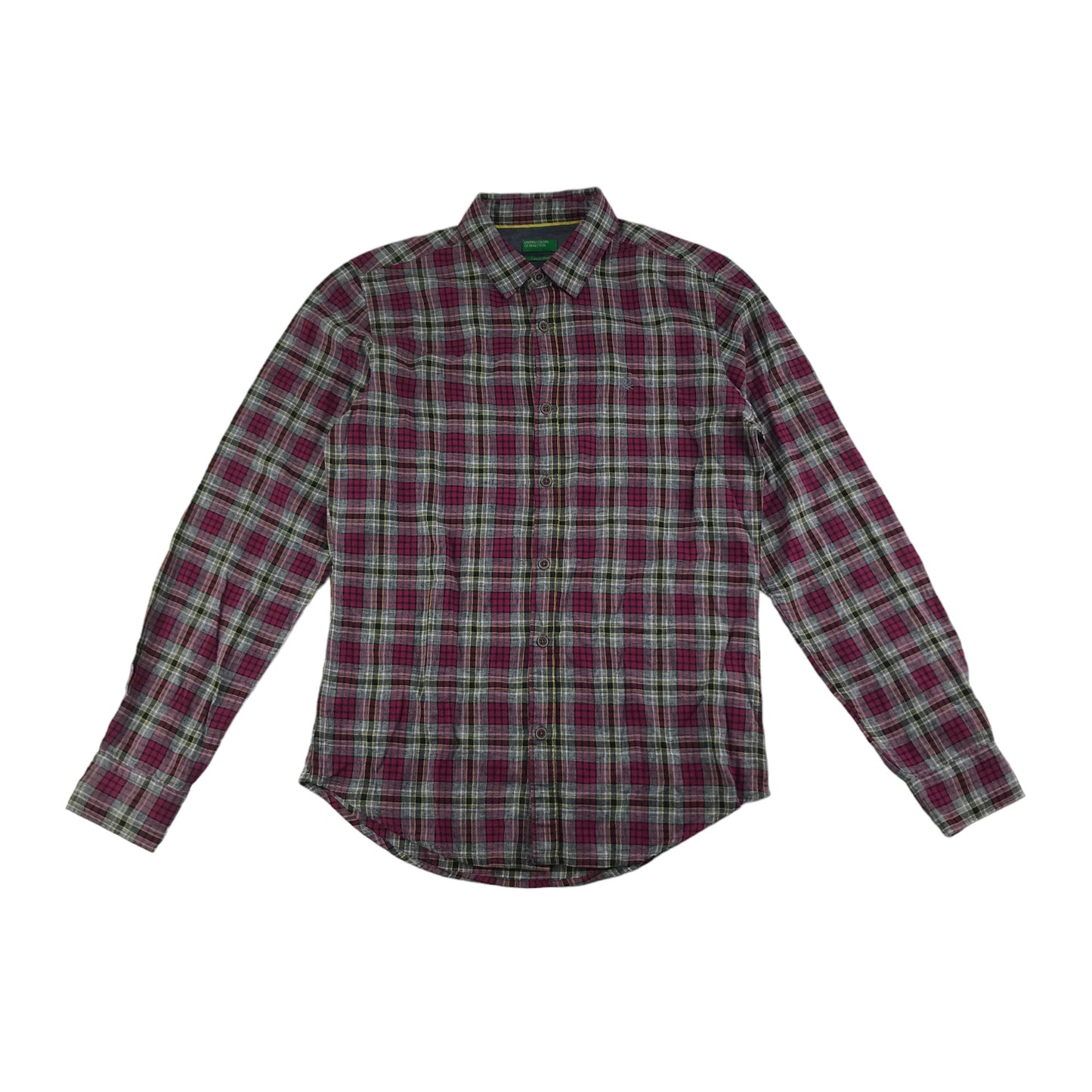 Benetton Shirt Size S Red Checked Long Sleeve Button Up