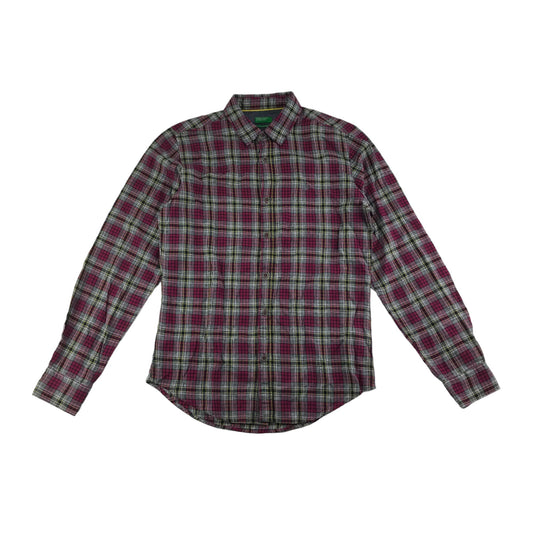 Benetton Shirt Size S Red Checked Long Sleeve Button Up