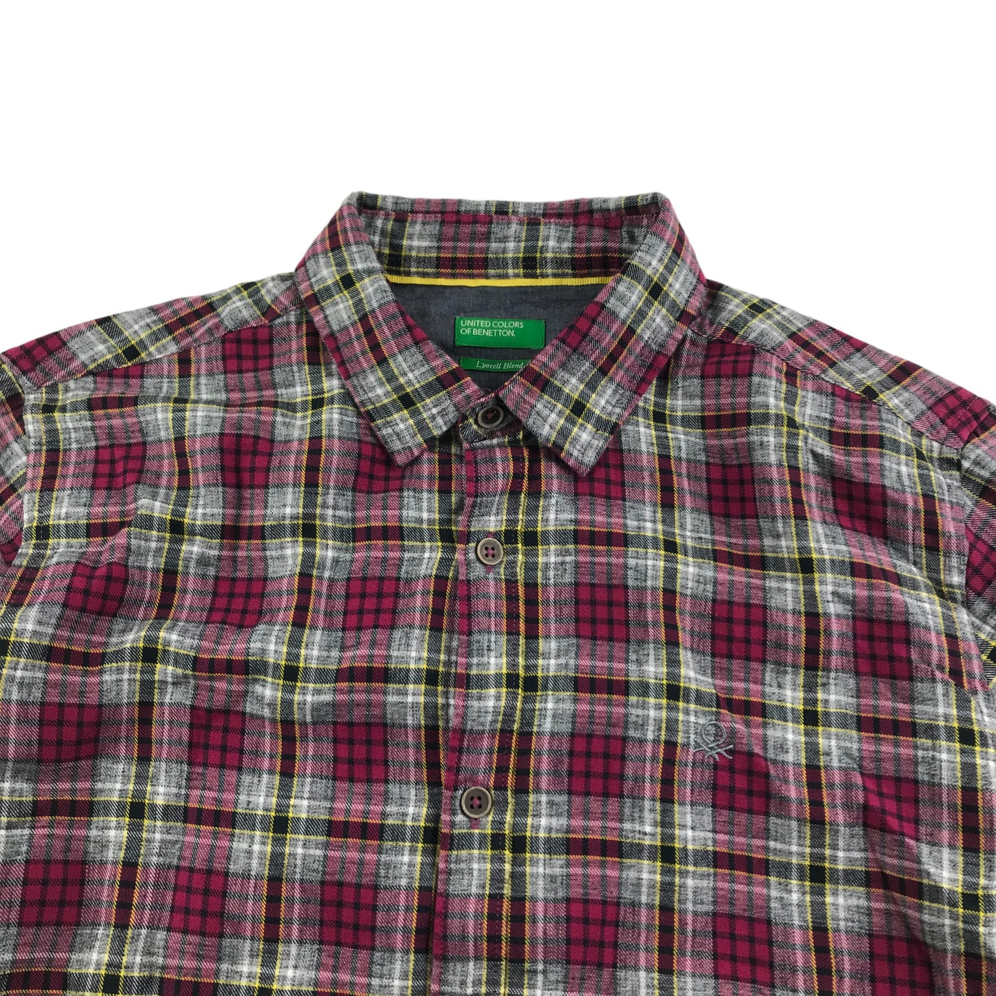 Benetton Shirt Size S Red Checked Long Sleeve Button Up