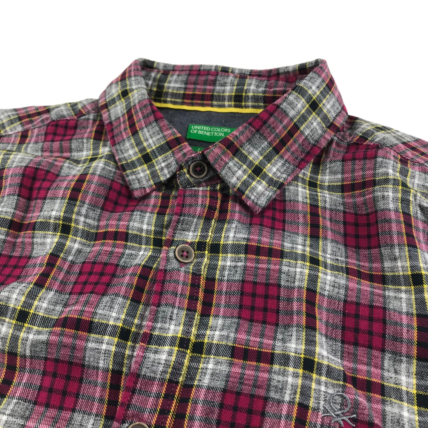 Benetton Shirt Size S Red Checked Long Sleeve Button Up