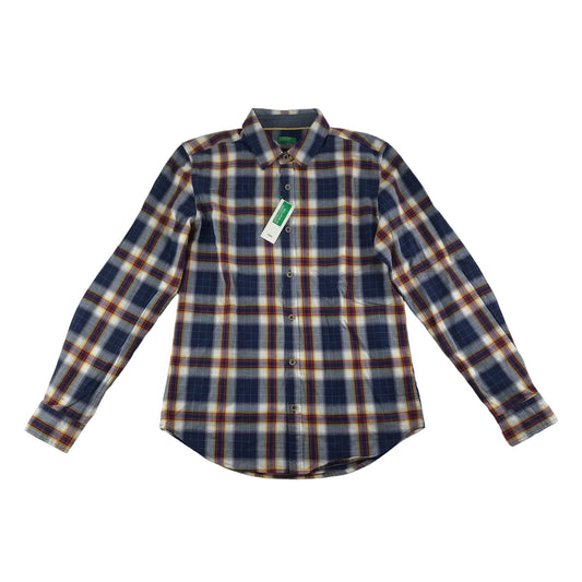 Benetton Shirt Size S Navy Burgundy Checked Long Sleeve Button Up