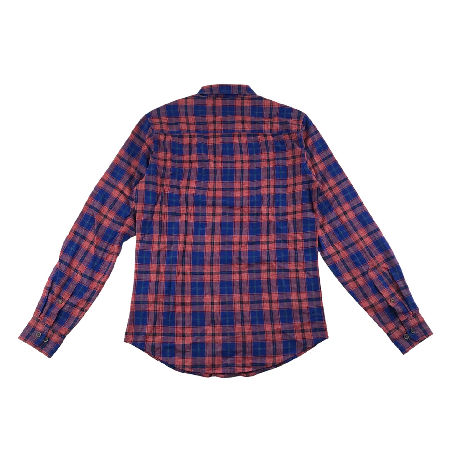 Benetton Shirt Size S Blue Red Checked Long Sleeve Button Up