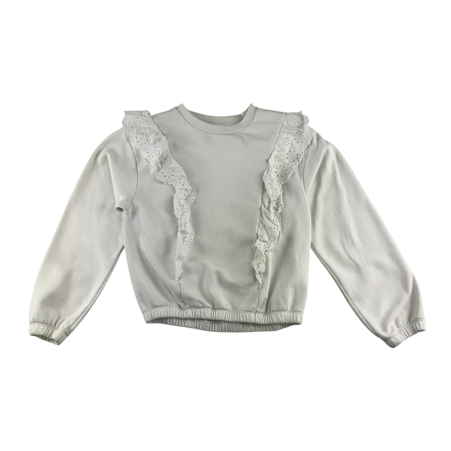 Lindex sweater 11-12 years white crewneck with lace detailing