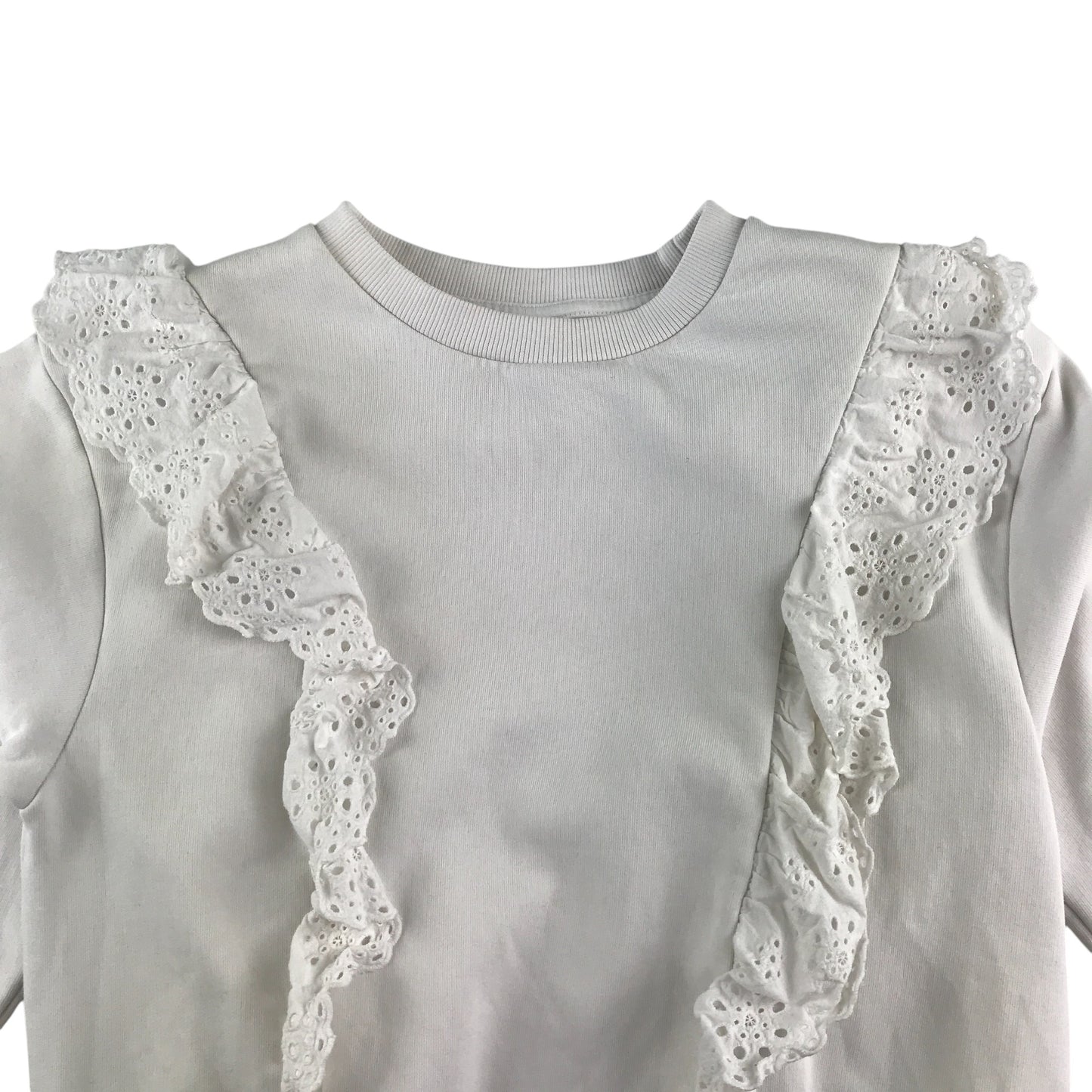 Lindex sweater 11-12 years white crewneck with lace detailing