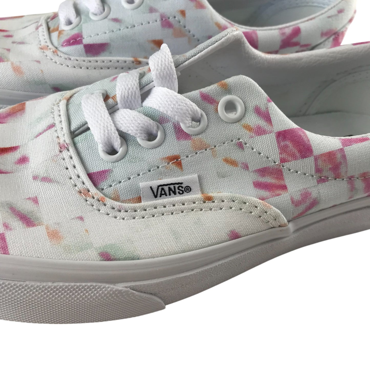 Vans trainers shoe size 3.5 white and pink gradient check pattern plimsolls