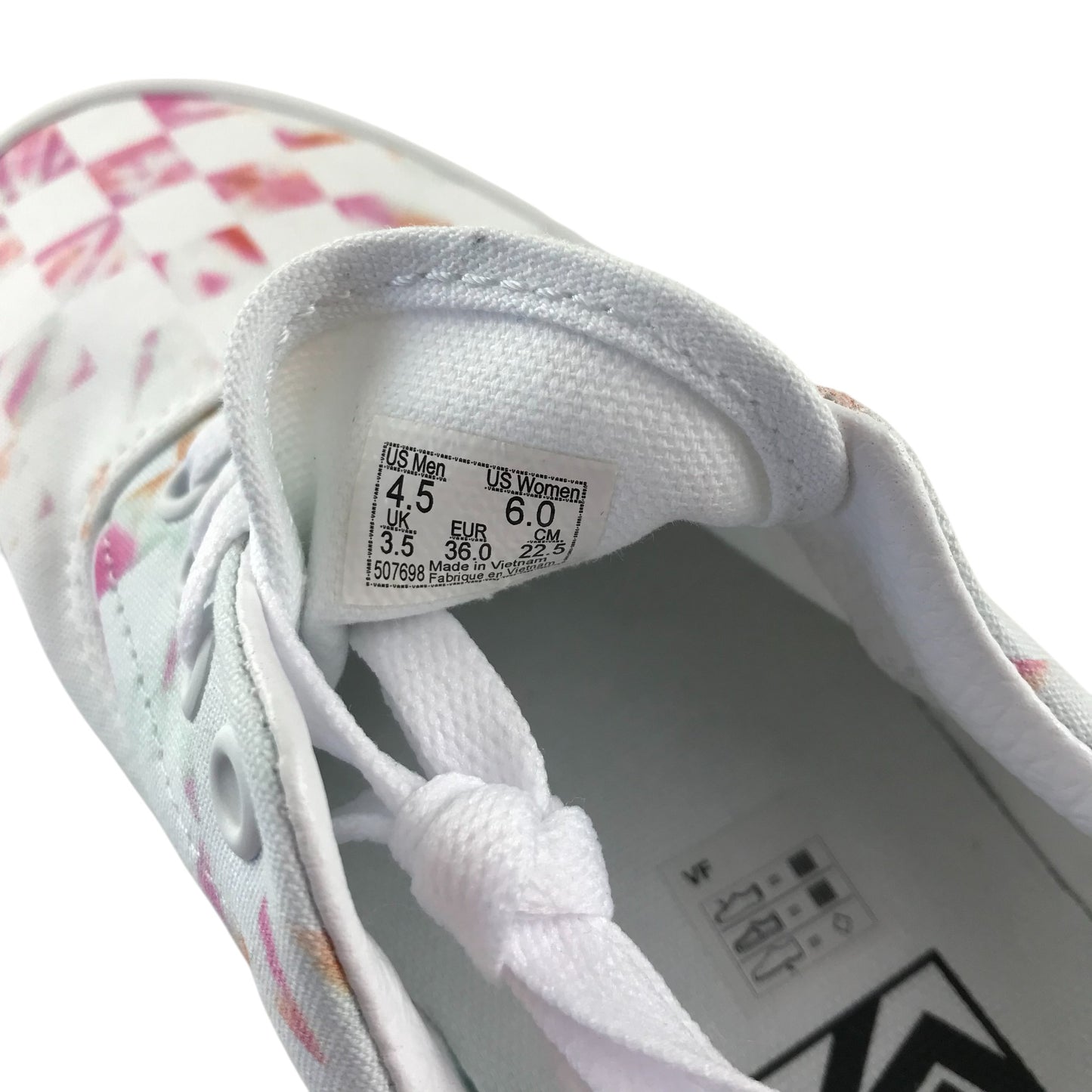 Vans trainers shoe size 3.5 white and pink gradient check pattern plimsolls