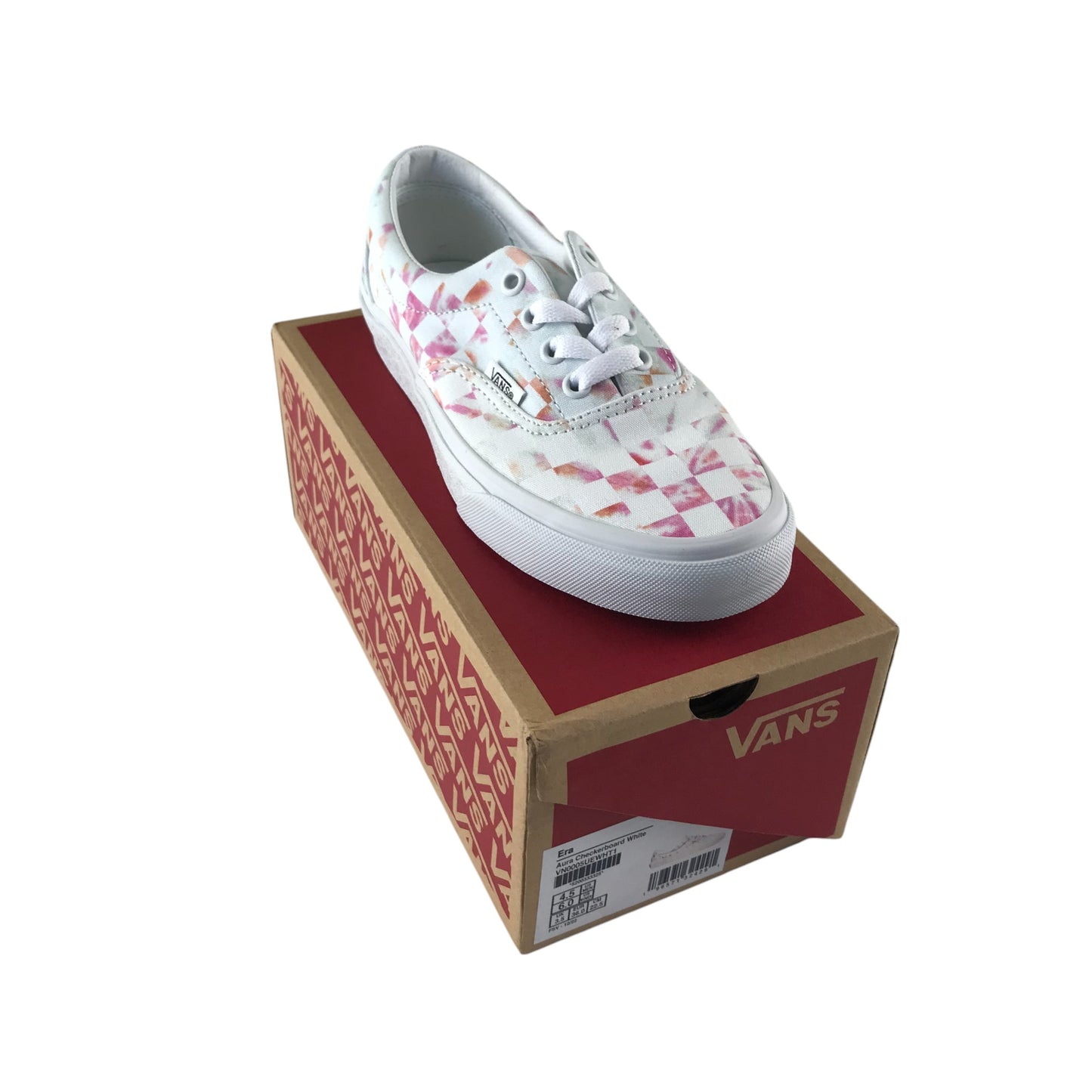 Vans trainers shoe size 3.5 white and pink gradient check pattern plimsolls