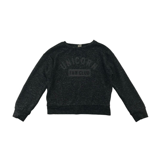 Tu Jumper Age 6 Charcoal Grey Cropped Unicorn Text Graphic